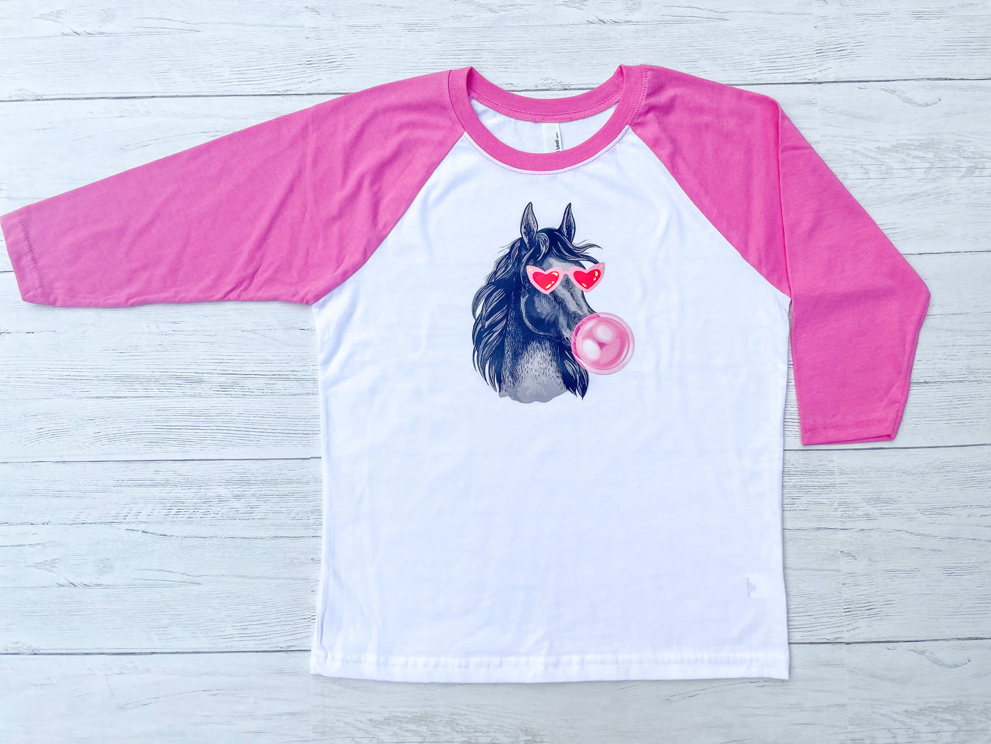 Bubble Gum Horse Pink Three Quarter Sleeve Raglan Shirt