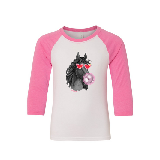 Bubble Gum Horse Pink Three Quarter Sleeve Raglan Shirt