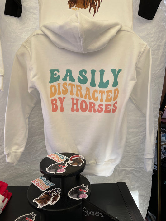 Easily Distracted By Horses White Hoodie